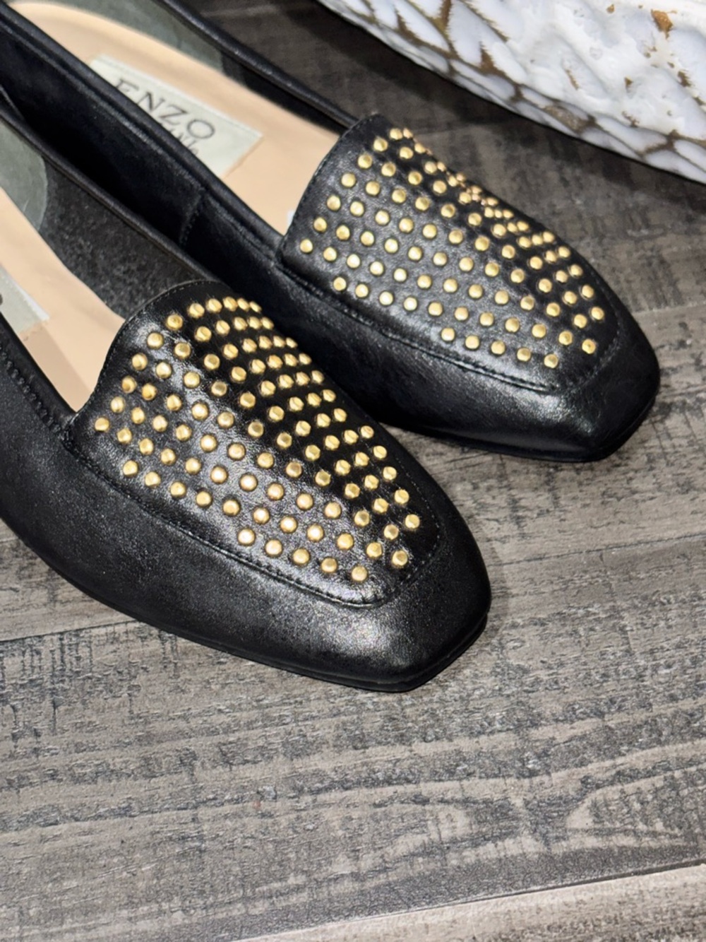 Enzo Angiolini Vintage  black leather studded flats/ slip-on loafers SZ 5.5 - Picture 9 of 13